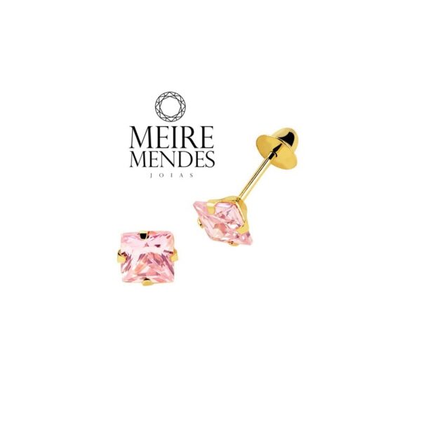 Brinco Zircônia Rosa Ouro 18 k