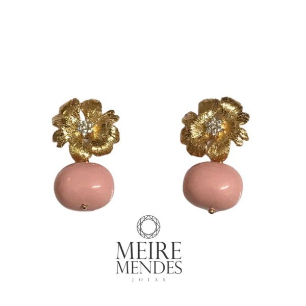 Brinco Pérola Natural Bronze Ou Rosa Esmaltado - Imagem 2