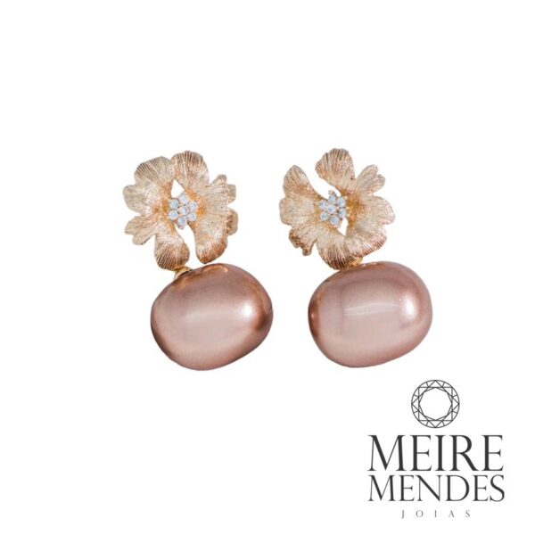 Brinco Pérola Natural Bronze Ou Rosa Esmaltado