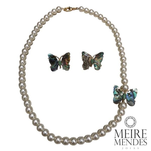Conjunto Pérolas Borboleta Abalone