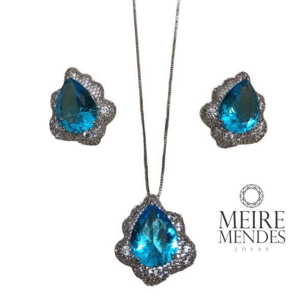 Conjunto Folha Zircônia Água Marinha