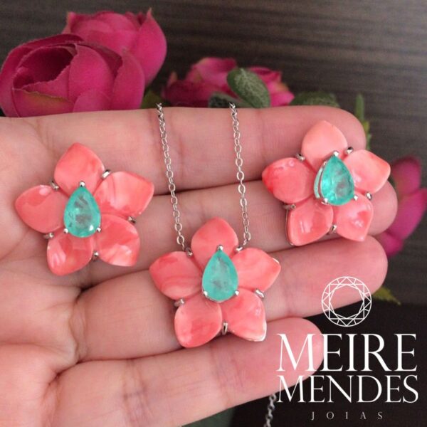 Conjunto Flor Baquelite Coral