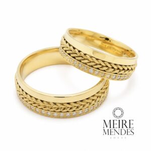 Aliança Ouro 18 k Trançado Diamantes
