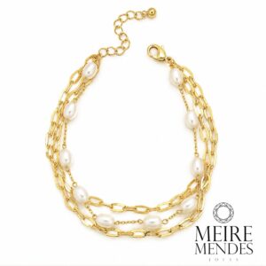 Pulseira Tripla Corrente Pérolas Shell