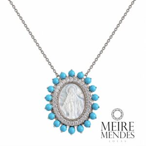 Gargantilha Nossa Senhora Das Graças Turquesa Moissanite