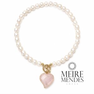Colar Pérola Barroca Natural Coração Quartzo Rosa
