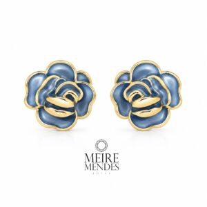 Brinco Flor Azul Perolado