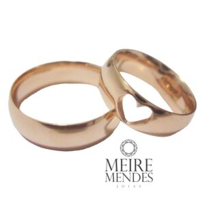 Aliança Ouro 18 k Rosê Com Coração Vazado Na Feminina- 6 mm