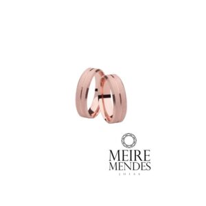 Par Aliança Ouro 18 k Rosê Diamantada - 6 mm