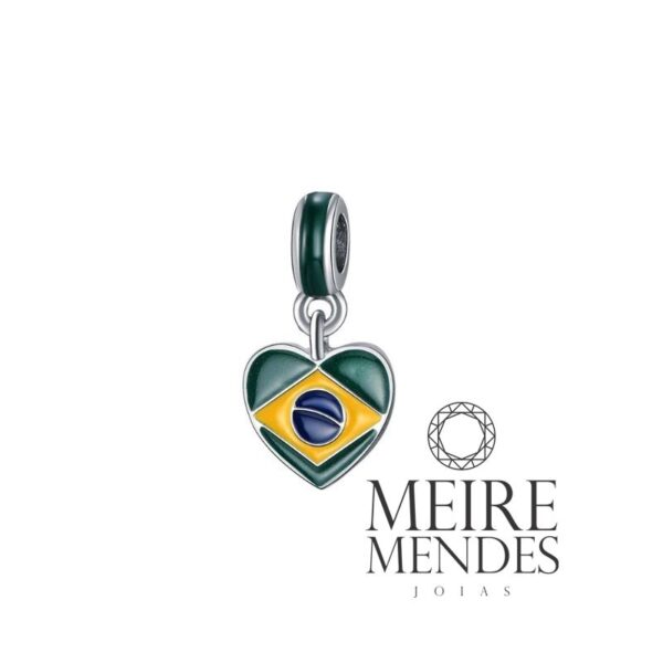Berloque Coração Brasil Esmaltado