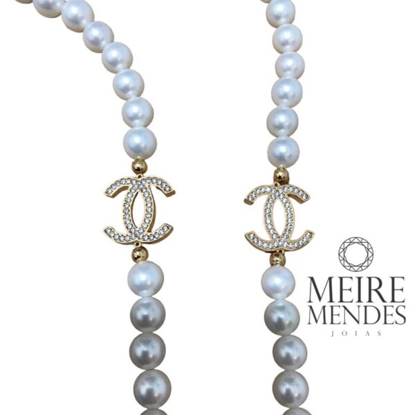 Colar Longo Pérolas Chanel Inspired - Imagem 2