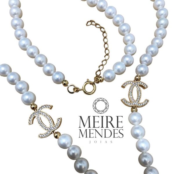 Colar Longo Pérolas Chanel Inspired - Imagem 3