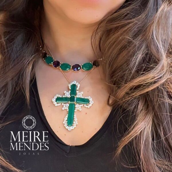 Gargantilha Crucifixo Fusion Esmeralda - Imagem 3