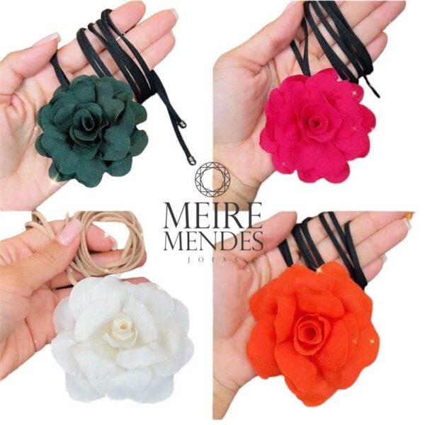 Colar Flor Tecido - Imagem 2