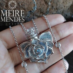 Colar Perfumeiro Rosa Zircônia Azul