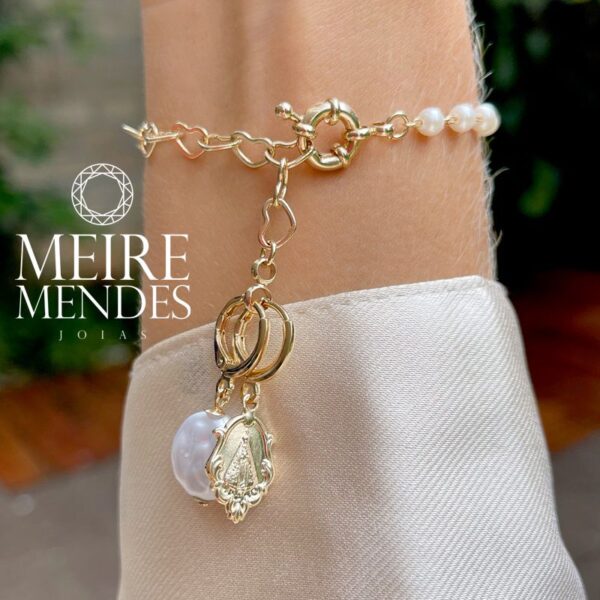 Pulseira Pérolas Corações Nossa Senhora Aparecida - Imagem 3