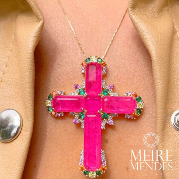 Conjunto Crucifixo Fusion Turmalina Rosa - Imagem 3