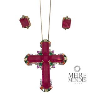 Conjunto Crucifixo Fusion Turmalina Rosa