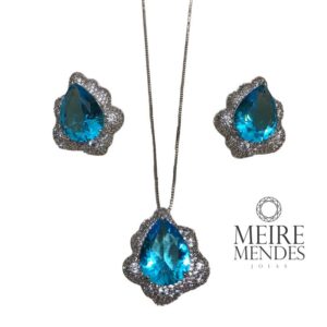 Conjunto Folha Zircônia Água Marinha